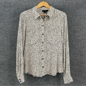 Sanctuary Womens Dot Print Button Up Shirt Size Small Beige Black Office Career